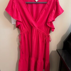 Women's Pink Ruffle Sleeve Mini Dress